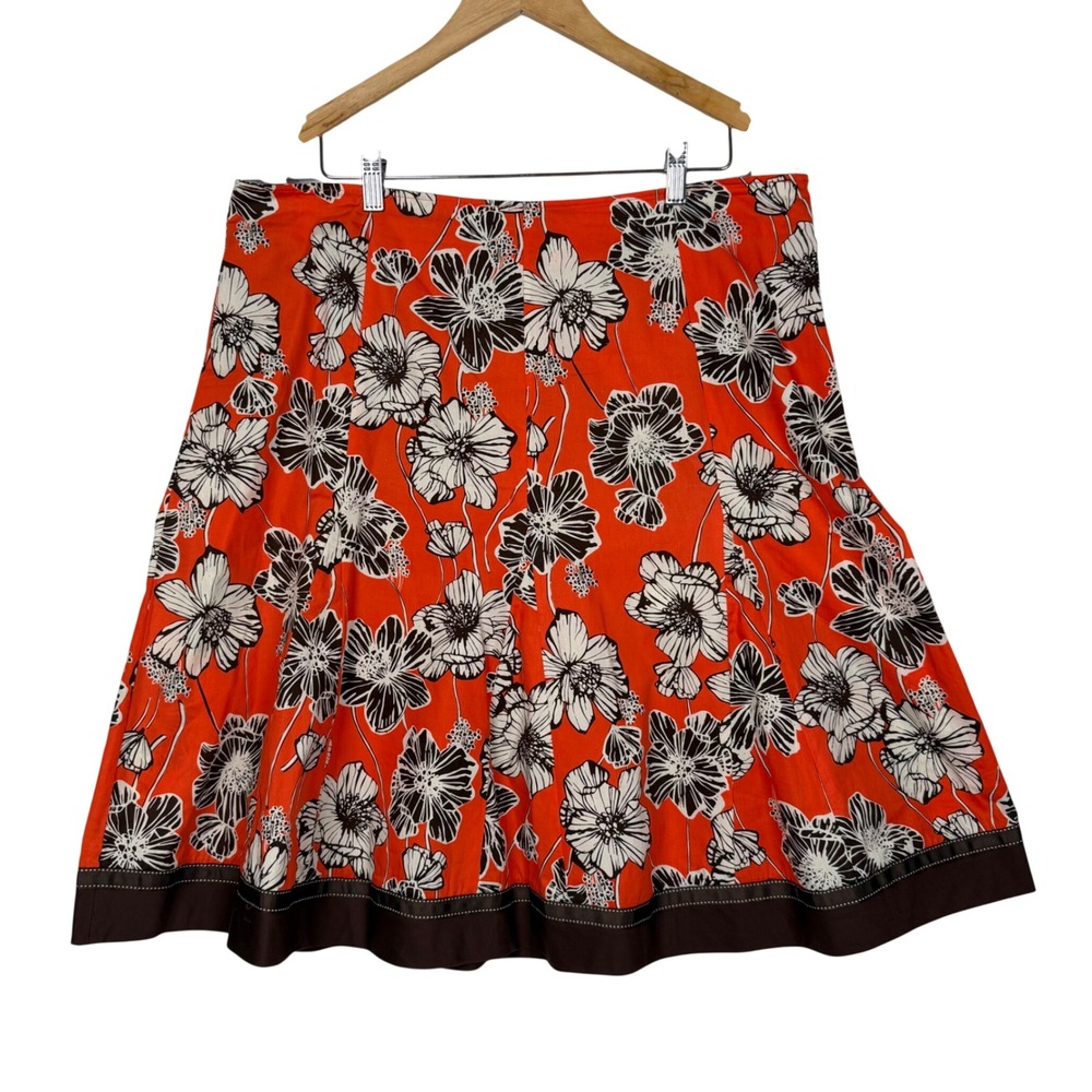 RB Collection Floral‎ A-Line Skirt Size 16 Orange Cotton Ribbon Trim Knee Length